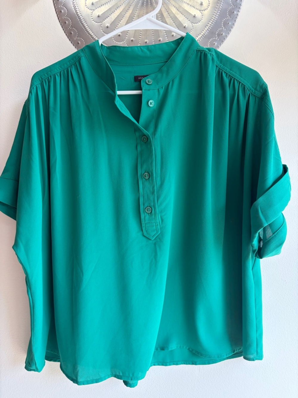 Ann Taylor Teal Split-Neck Blouse